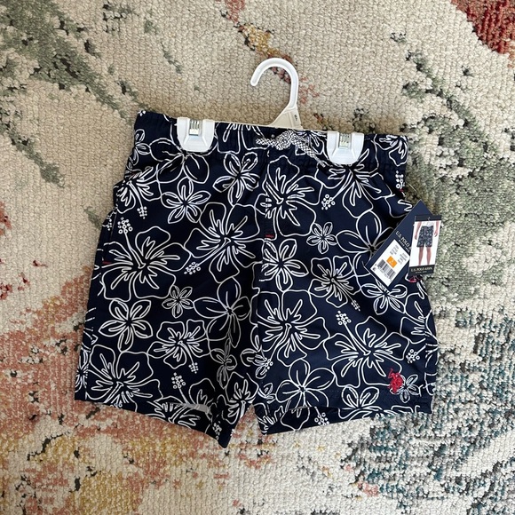 New US Polo Assn Boys Tropical Hibiscus Swim Trunks Size Small (6/7) Navy White - Picture 5 of 11